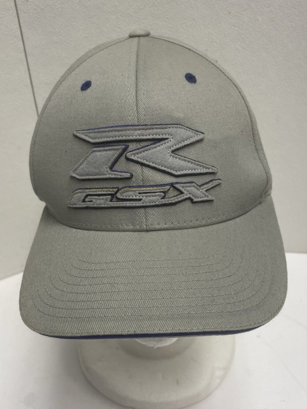 Vintage Suzuki GSX R Fitted Hat Flexfit Size L / XL Racing Motorcycle Gray Blue